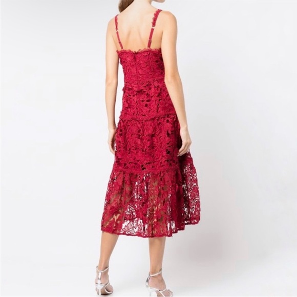 Marchesa Note beautiful lace midi dress in red/wine - Picture 3 of 13